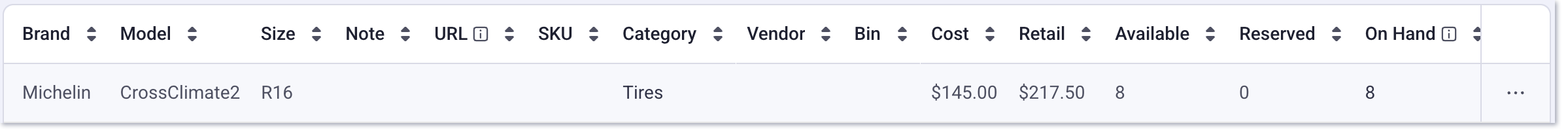 tire on inventory page