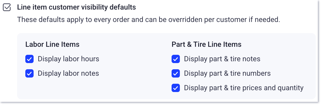 set line item visibility defaults