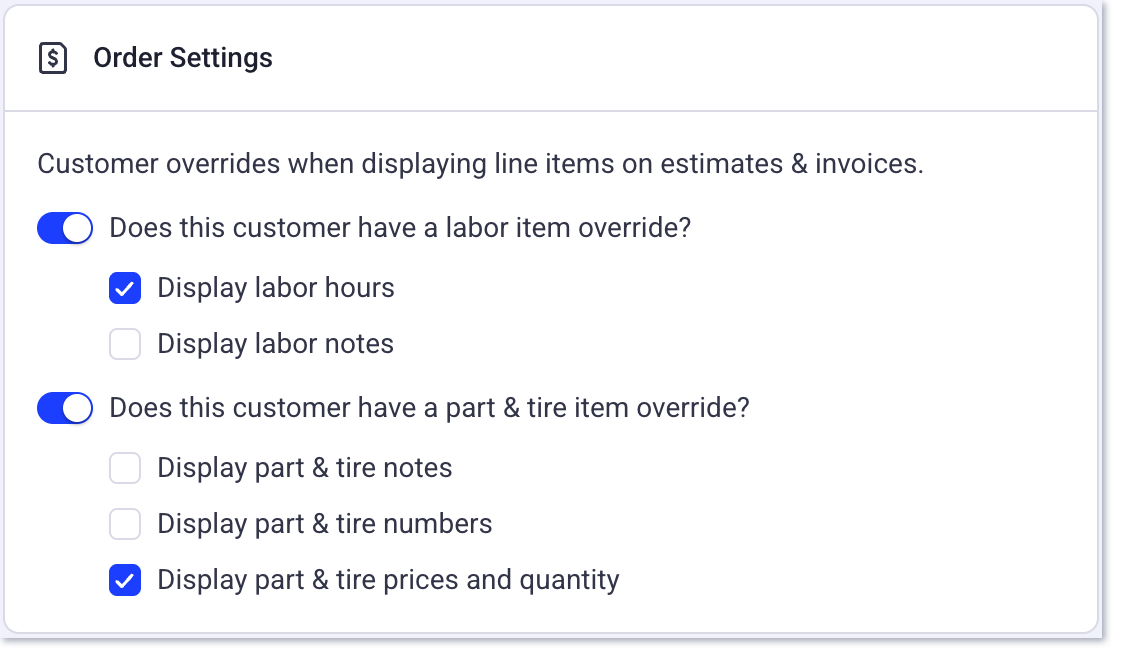 Customer info page order setting overrides