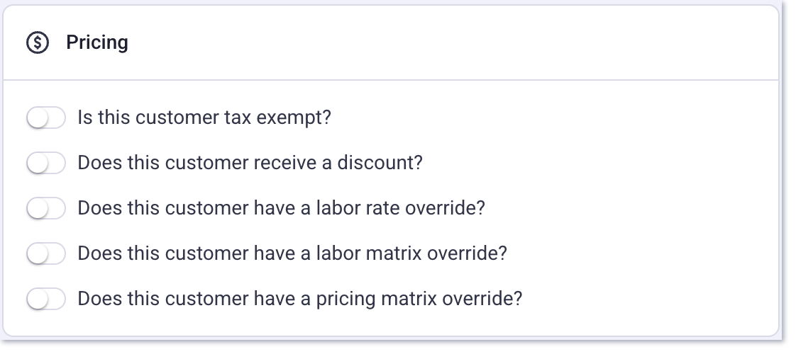 Customer info page pricing setting overrides