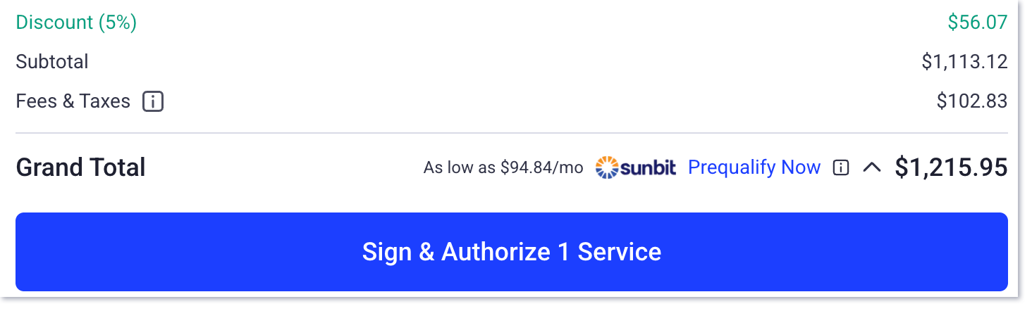 Botón de autorización de servicios de vista del cliente