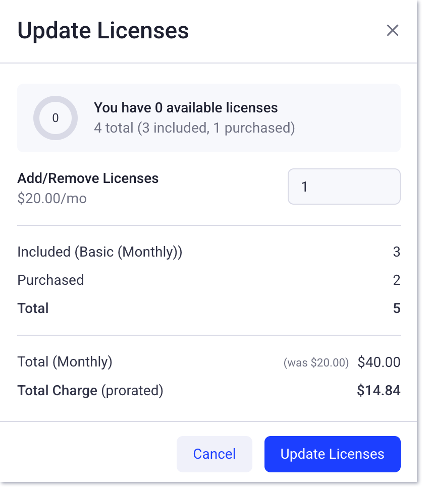 update user licenses
