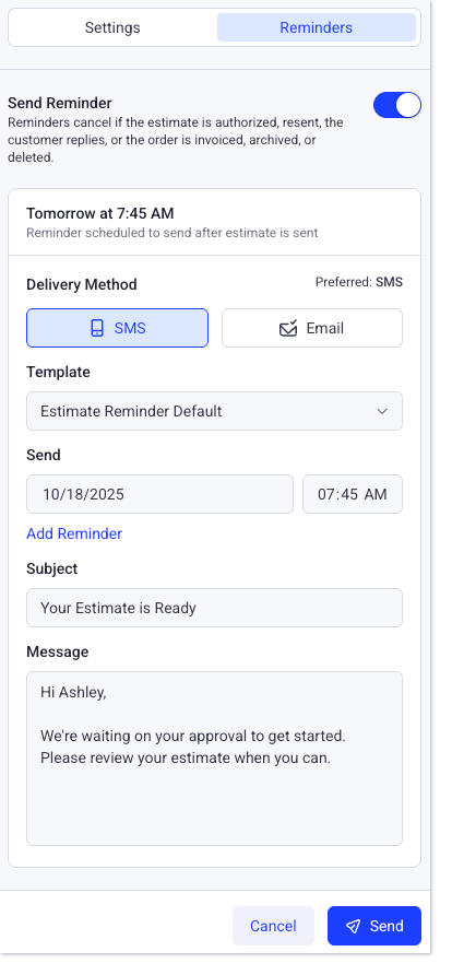 reminders tab