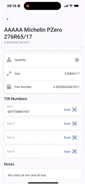 scanner le TIN à l'aide de l'application mobile