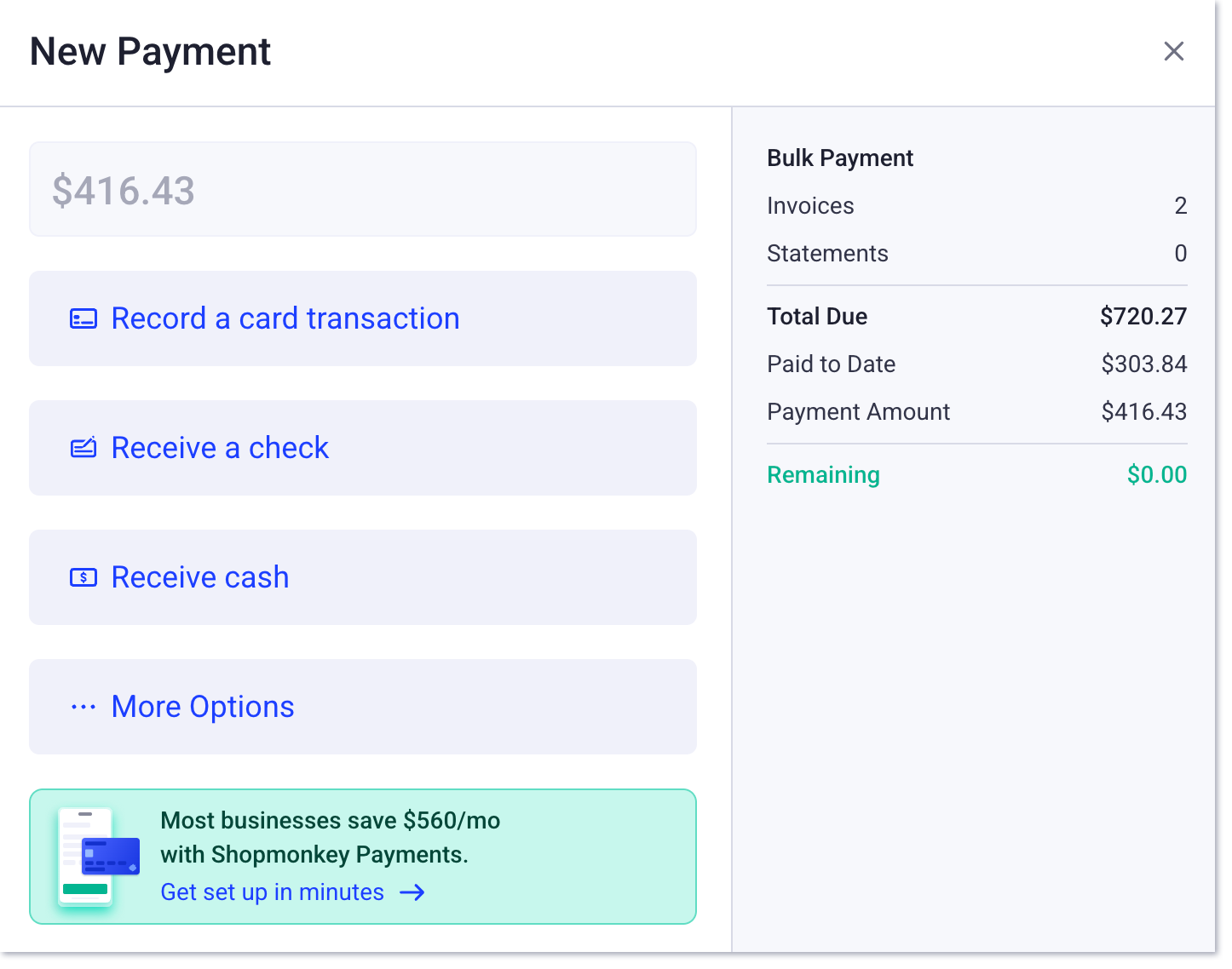 nouveau menu de paiement pour les paiements groupés