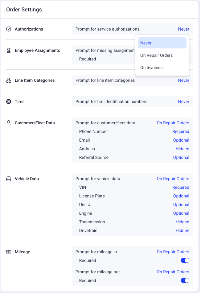 Order checklist