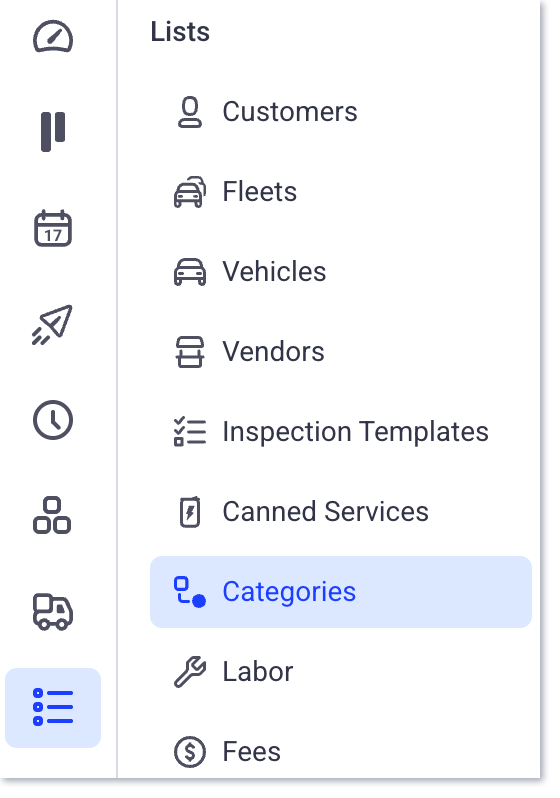 Page de liste Navigation par catégories