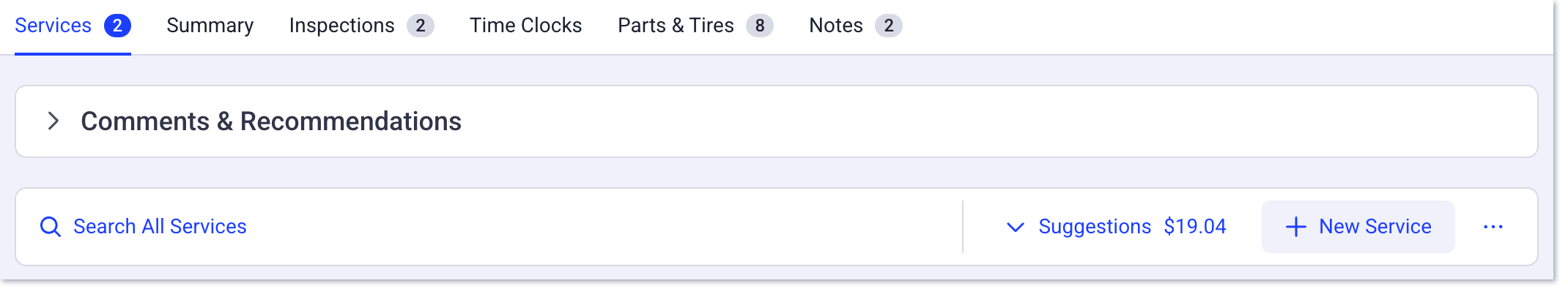 Search All Services bar on an estimate