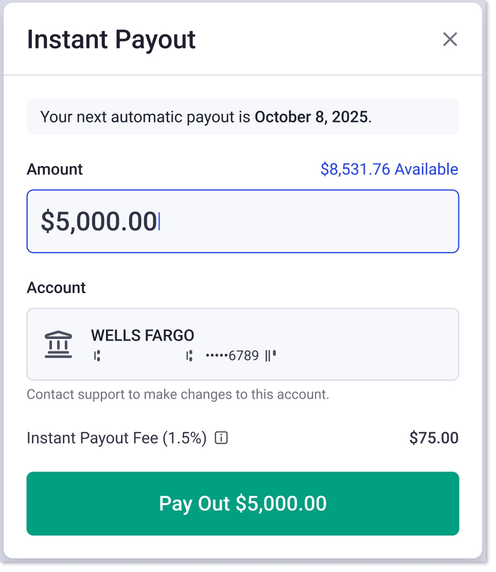 Edit Instant Payout amount