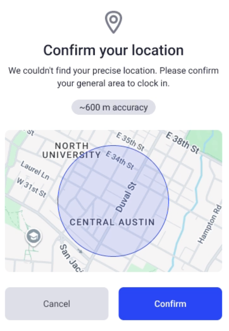 confirmation location on mobile app