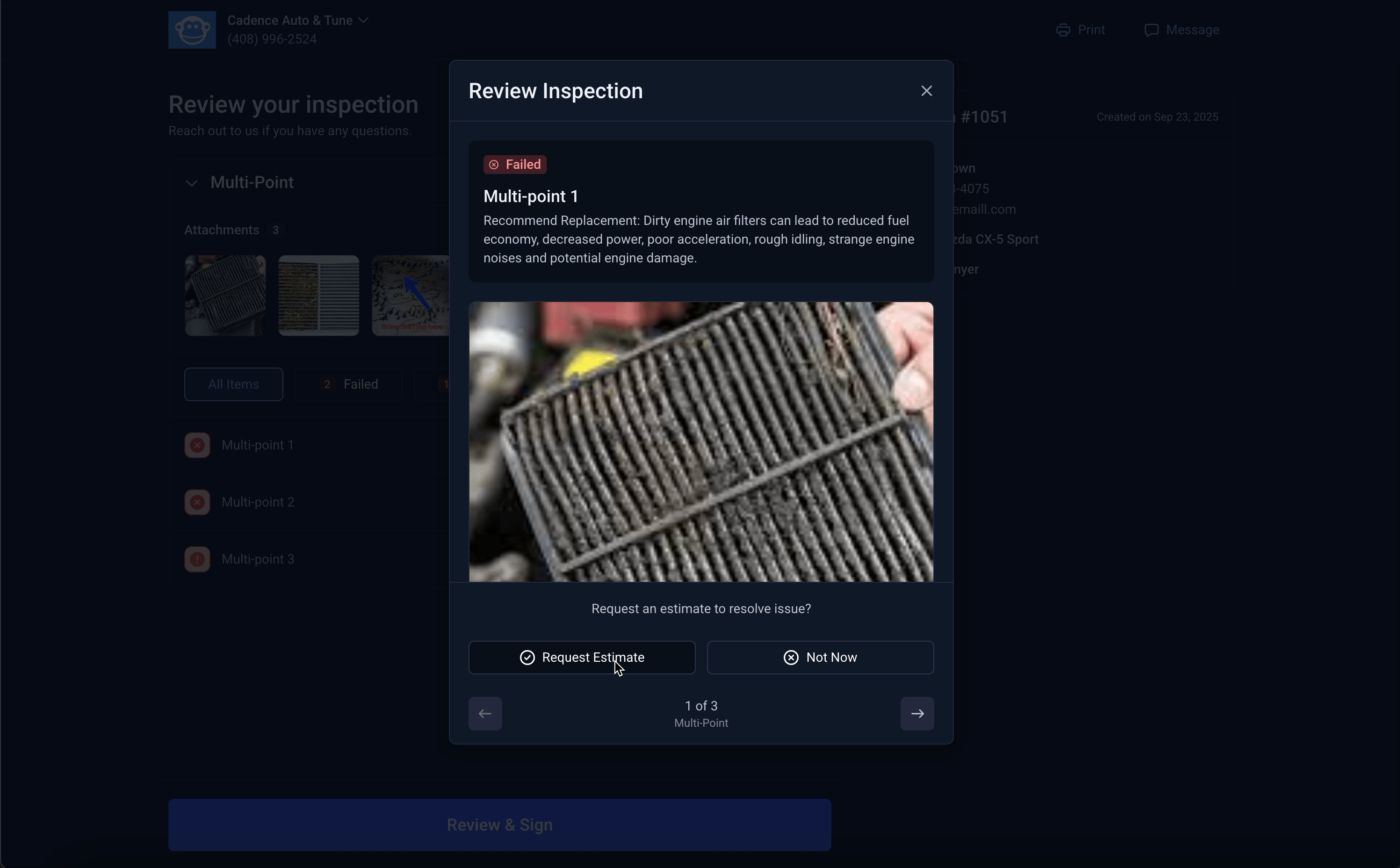 GIF of customer review and sign inspection 