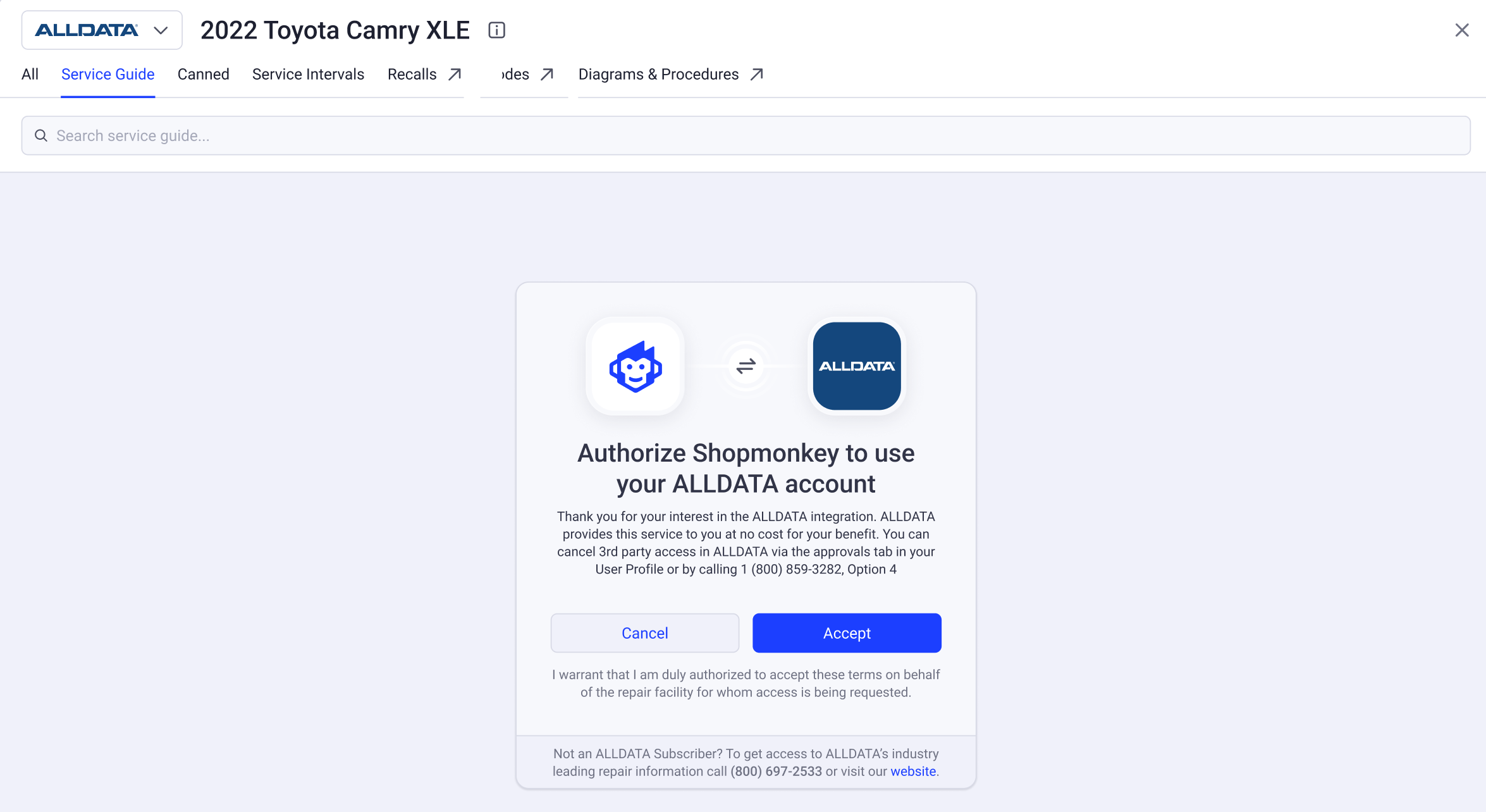 Buscar en todos los servicios y cambiar a ALLDATA