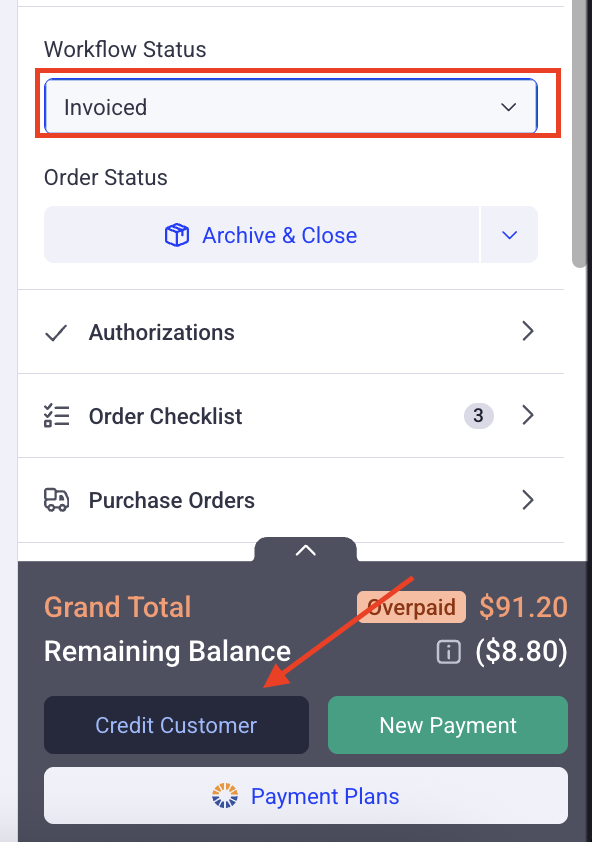 bouton de crédit client sur la facture