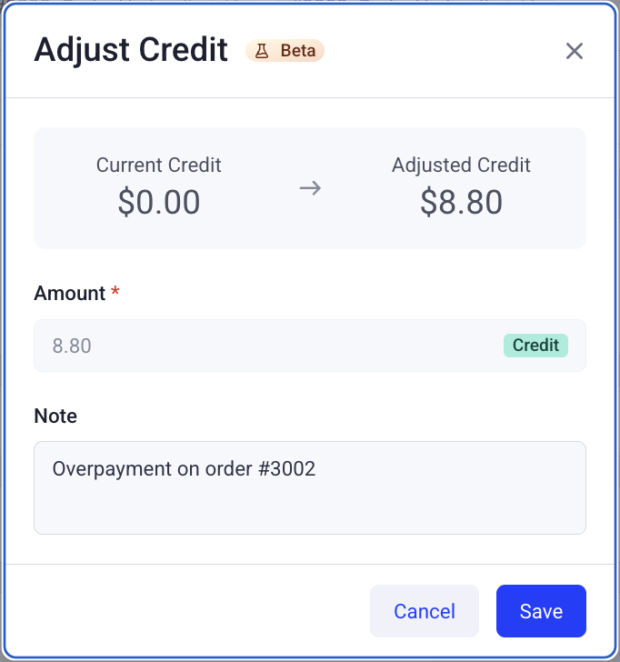 ajuster le menu de crédit