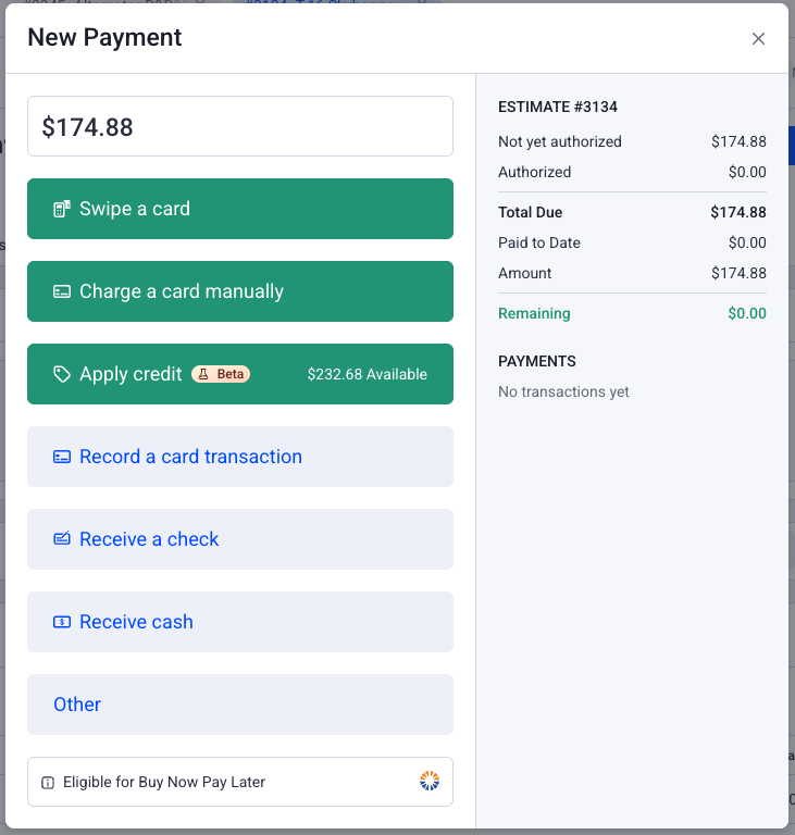appliquer le crédit à un nouveau paiement