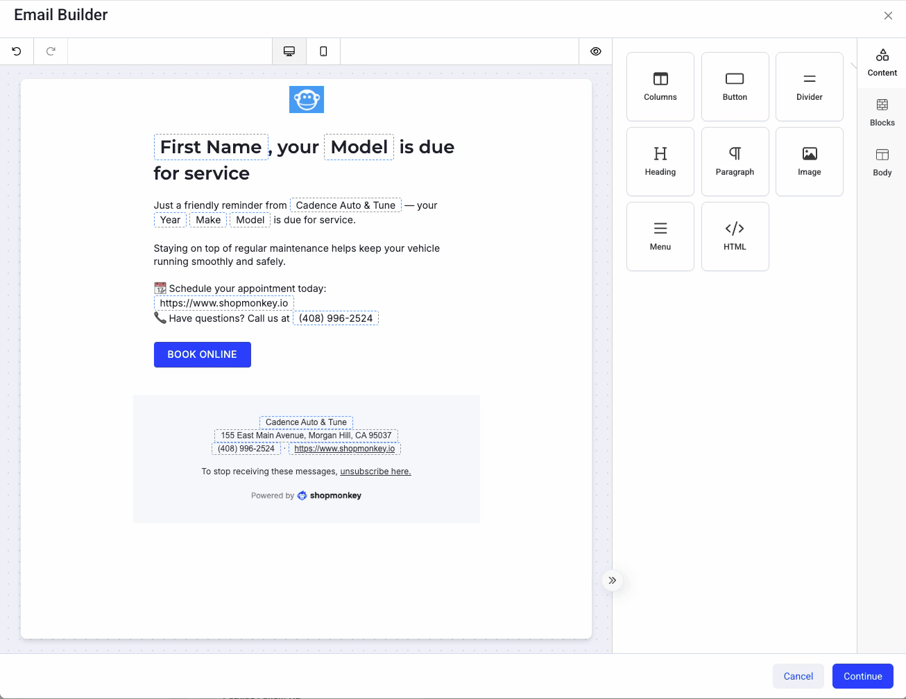 Agregar botón de contenido desde el constructor
