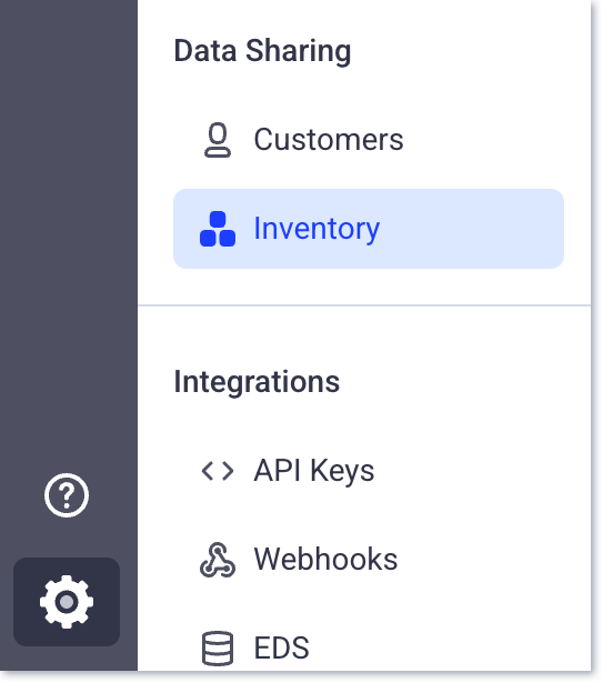 Icono de configuración de HQ y página de inventario