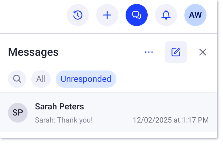 customer messages open with unresponded button