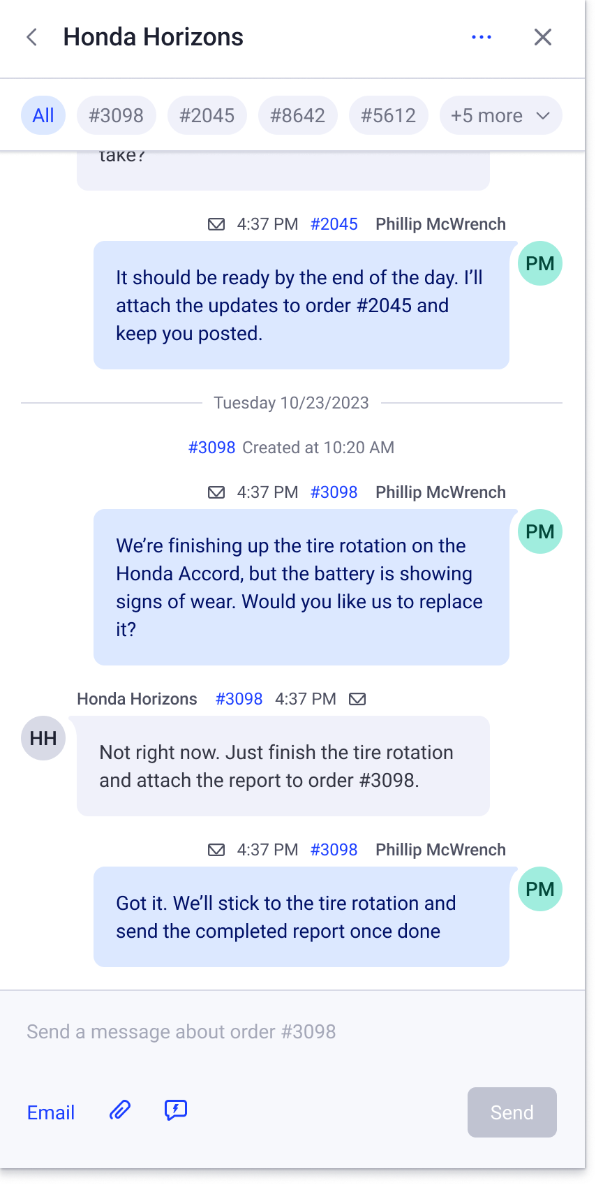 Customer message