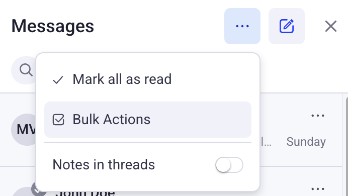 message center navigate to bulk actions