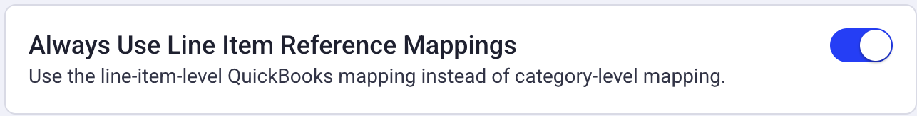 quickbooks line item reference mappings setting