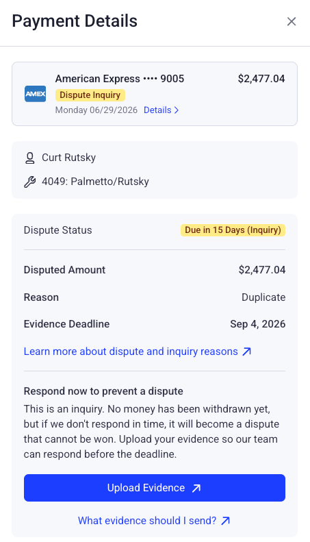 upload evidence on a disputed payment