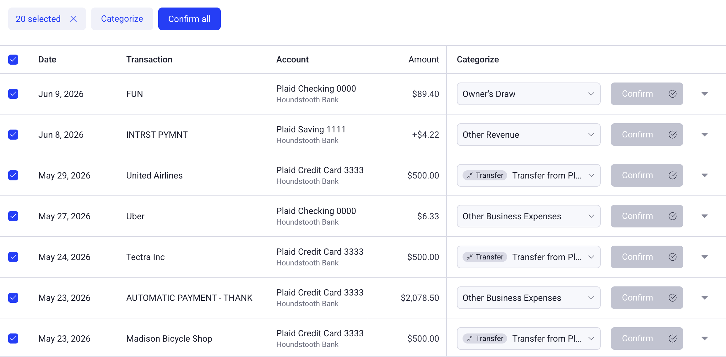 bulk transaction categorization